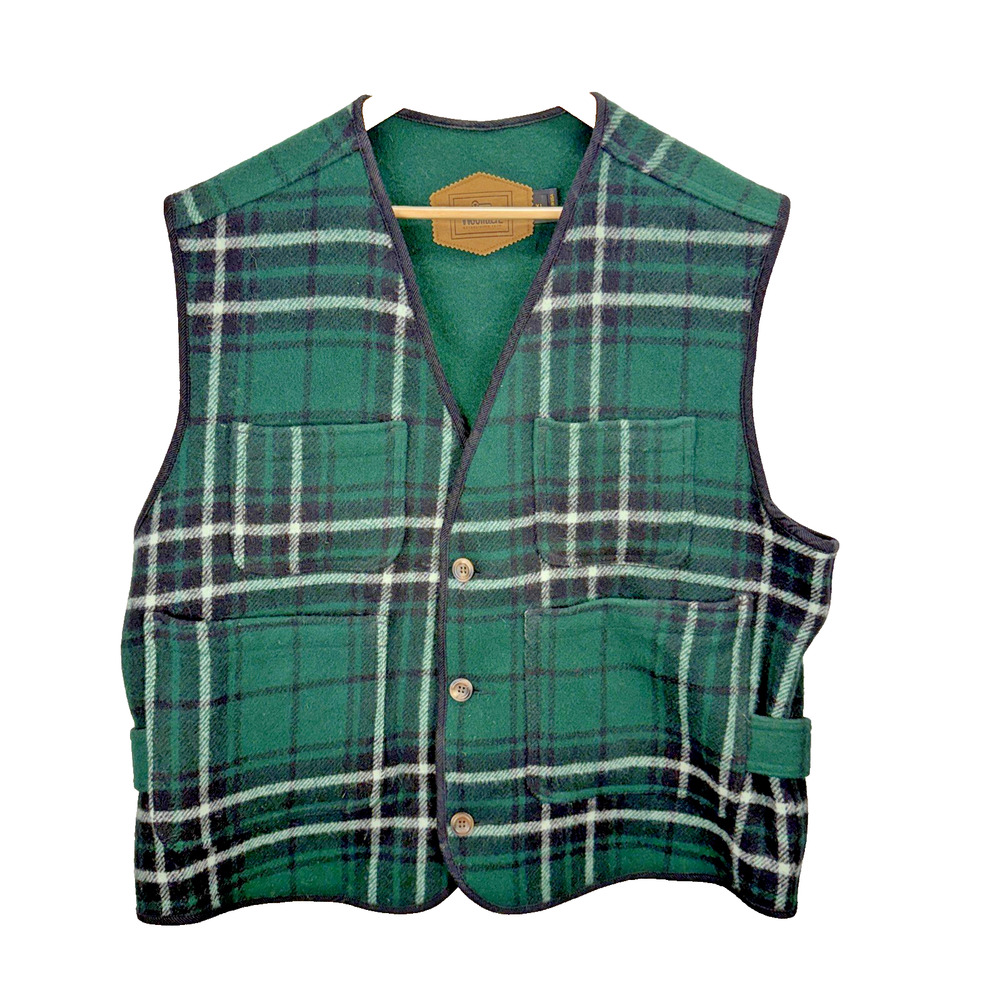Woolrich Vintage‎ Mens Green Plaid Wool Button Up 4 Pocket Vest Size L Made USA